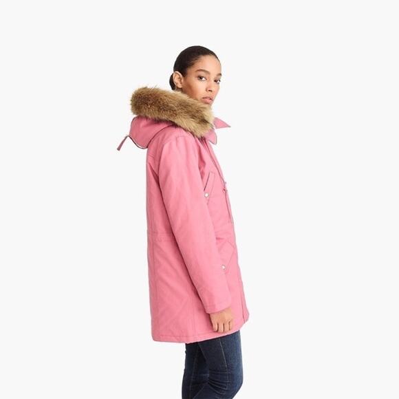 J Crew Perfect Parka Primaloft Pink Winter Snow Coat Faux Fur Hooded Womens XXL - Picture 8 of 17